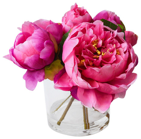 Fresh Cut Faux Peony Traditional Artificial Flower Arrangements Fresh Cut Faux Peony Hot Pink