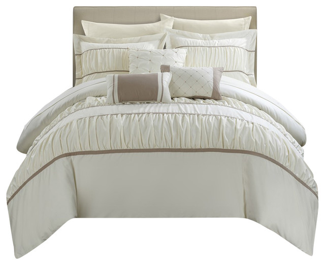 Cheryl 10 Piece Comforter Set Transitional Comforters And Cheryl 10 Piece Comforter Set Beige Queen