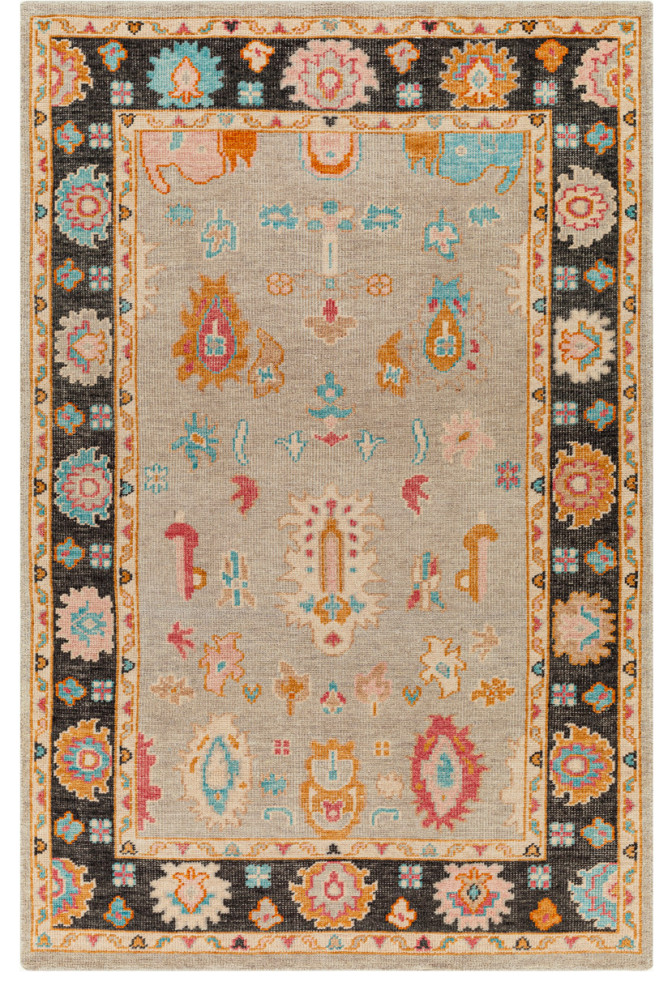 Kars Area Rug, Black/Light Blue/Rose/Pale Pink/Mustard Mediterranean