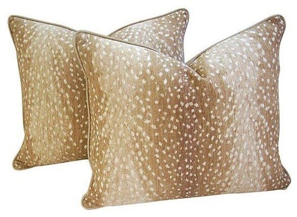 Pre-owned Antelope Fawn Print & Linen Pillows - A Pair