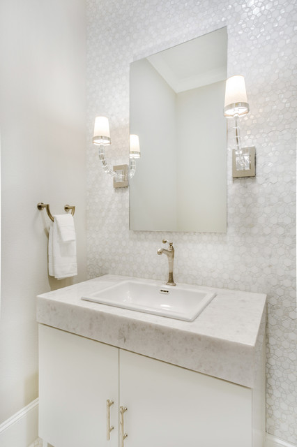 Hanoi Pure White Marble Bathroom Transitional Powder Room