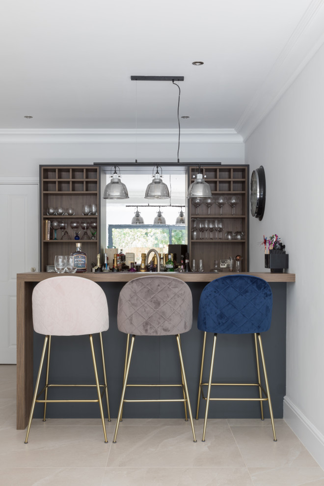 Transitional home bar in Other.