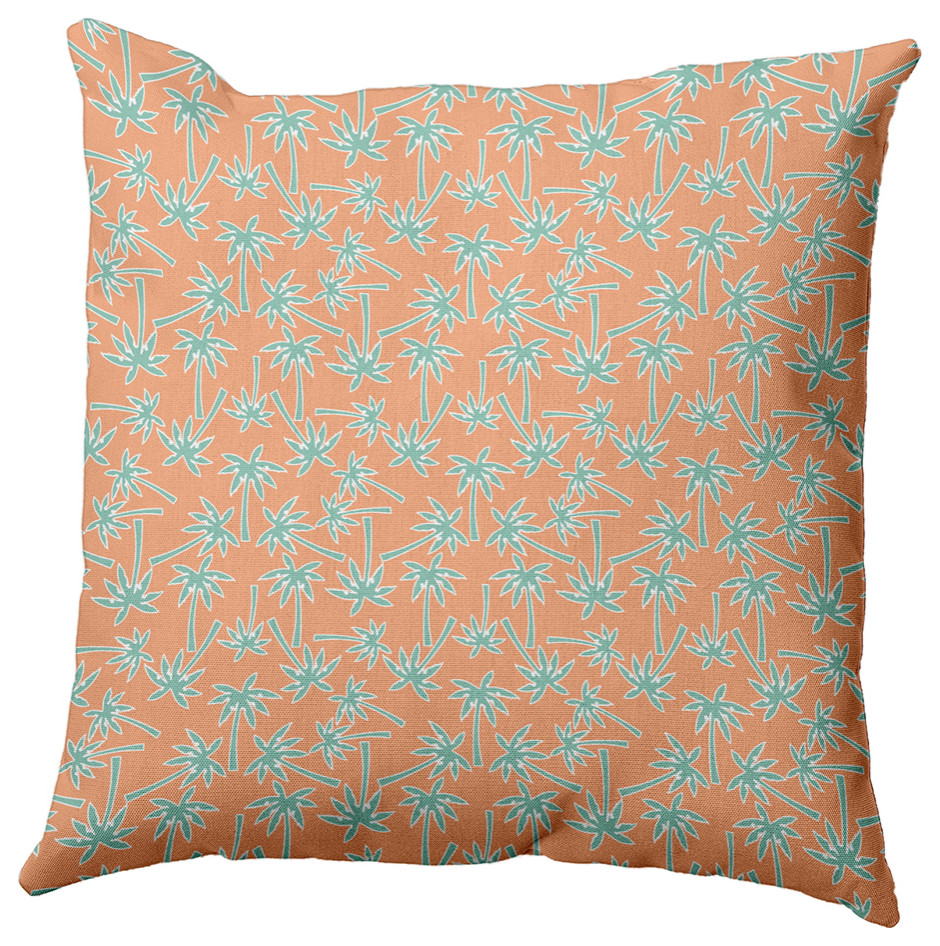 Palm Tree Pattern Decorative Throw Pillow, Orange, 16"x16"