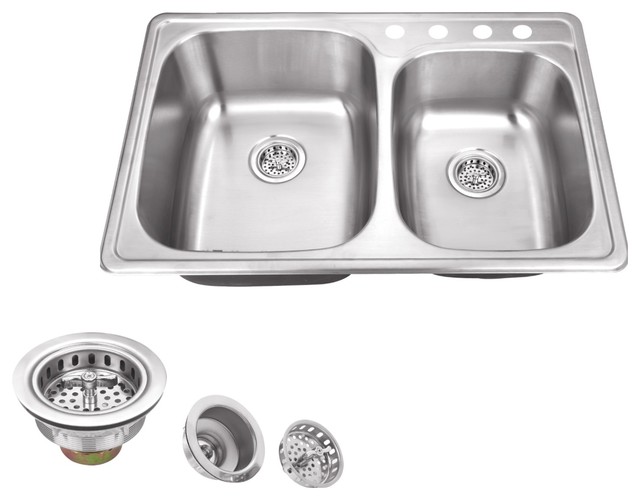 33 125 X22 Double Bowl Drop In Kitchen Sink Contemporary Kitchen Sinks By Magnus