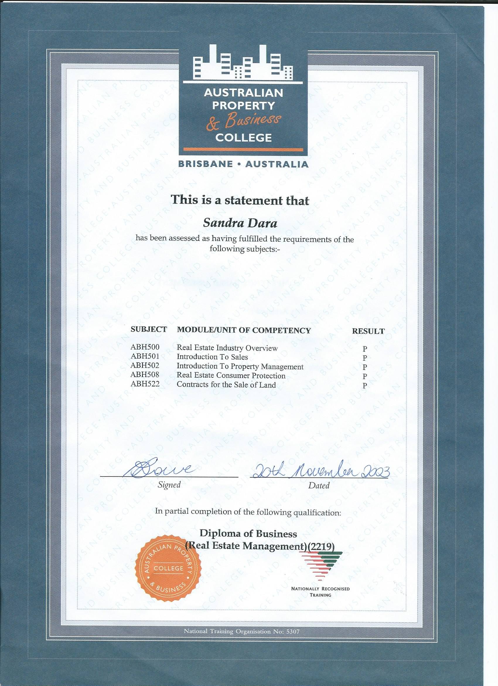 Diploma of Business (Real Estate Management)