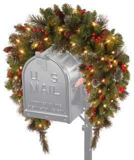 36" Crestwood Spruce Mailbox Swag with Battery Operated Warm White LED Lights