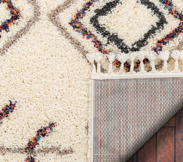 Moroccan Tribal Ivory Shag Area Rug AA