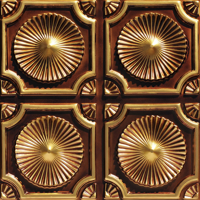 Whirligigs, Faux Tin Ceiling Tile, Glue up, 24"x24", #106, Brushed Brass, 24