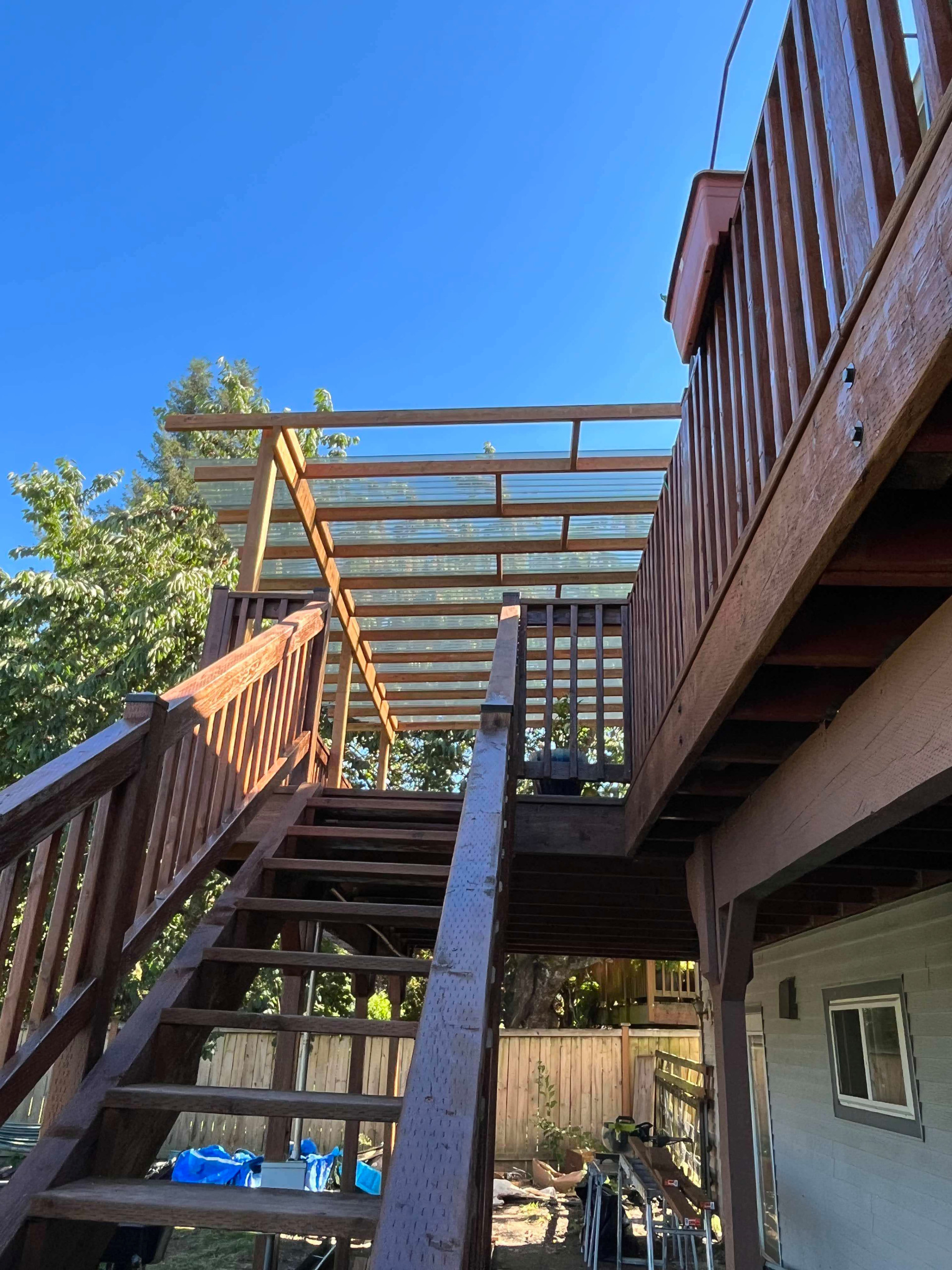 Deck Reconstruction, Stain & Roof Build