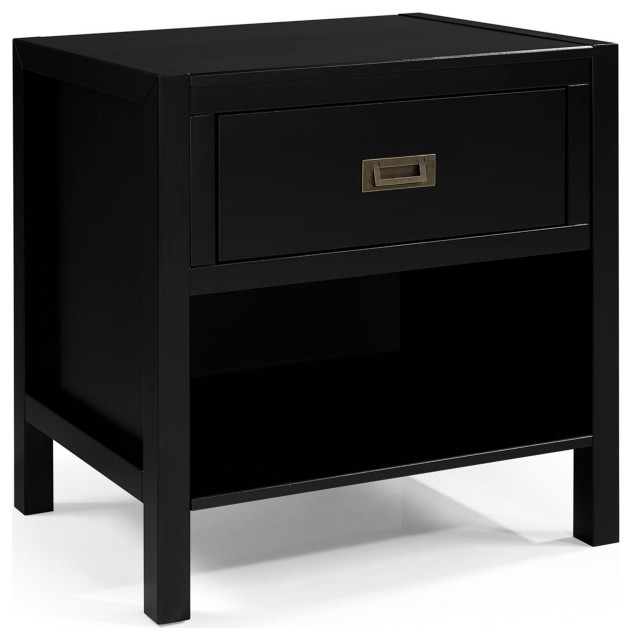 1Drawer Classic Solid Wood Nightstand, Black Transitional