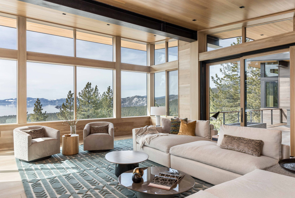 Example of a large mountain style living room design in Other