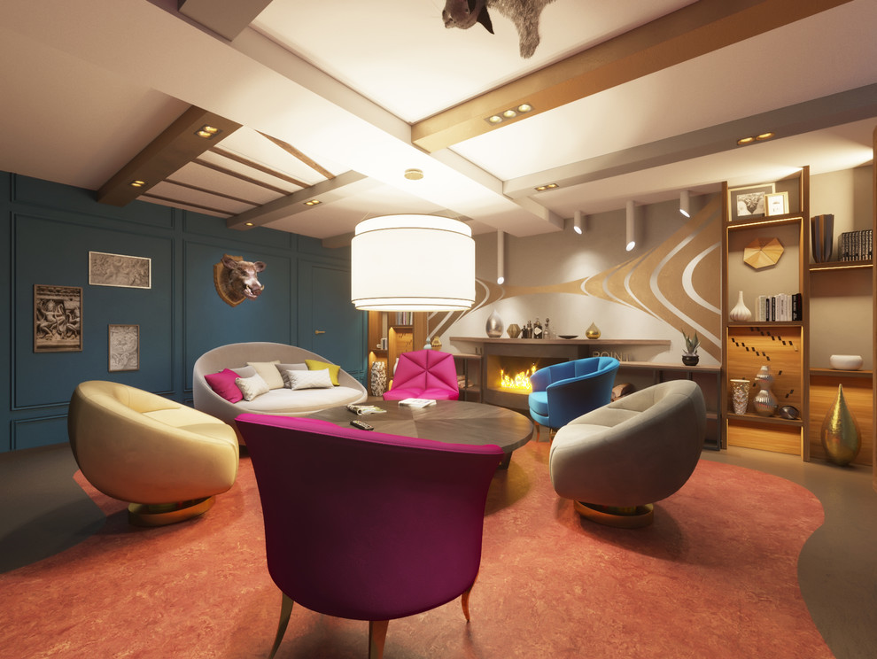 Лаунж зона в цокольном этаже частного дома.