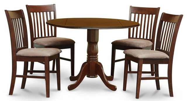 5-Piece Small Kitchen Table Set-Round Table and Dinette Chairs, Mahogany
