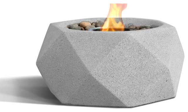 Geo Tabletop Fire Bowl With Can of Pure Fuel, Grey