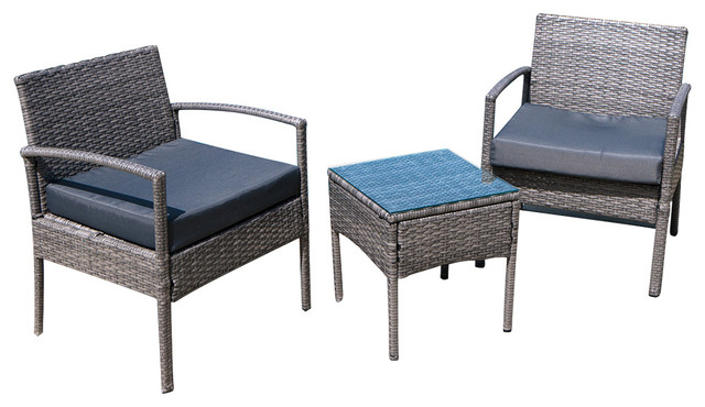 Belleze 3 Pcs Cushioned Outdoor Wicker Patio Set Garden Lawn Sofa Furniture Seat Tropical Outdoor Lounge Sets By Onebigoutlet