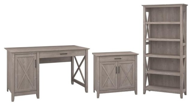 Key West 3 Piece Storage Cabinet And Bookcase And Desk Set In