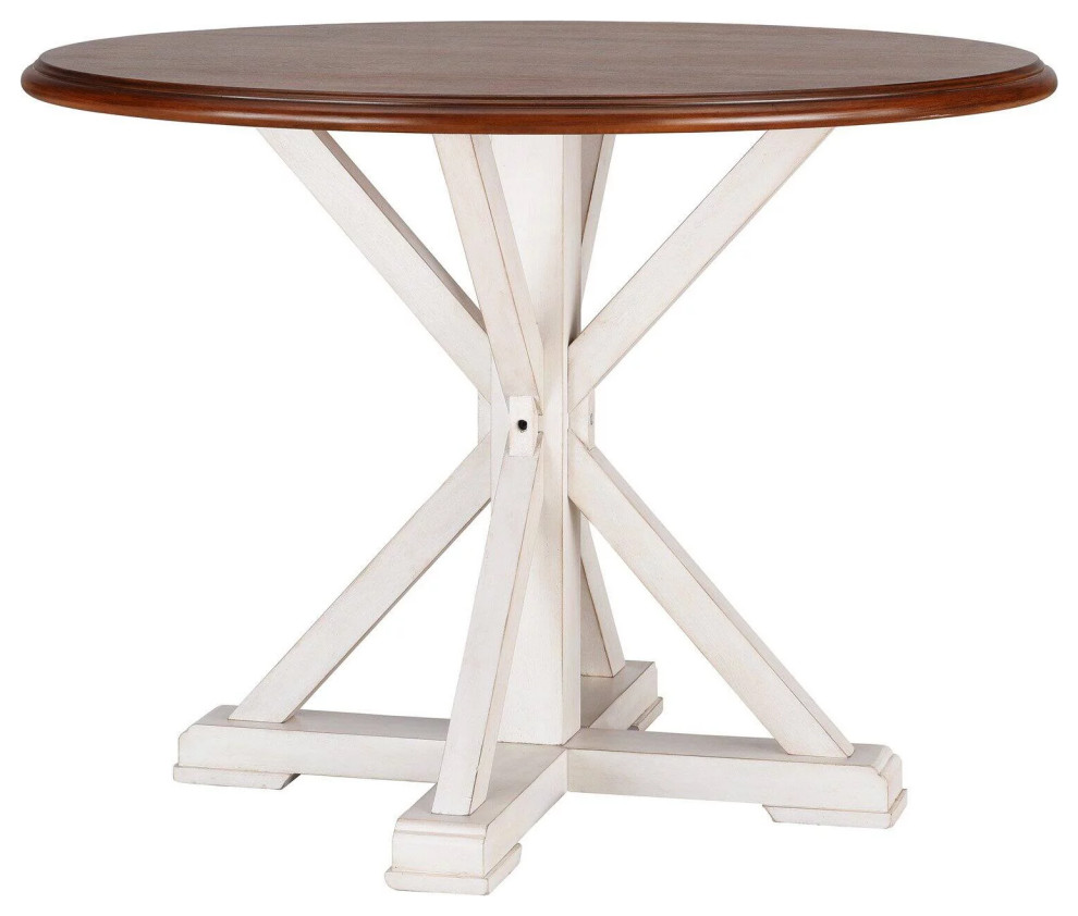 Farmhouse Dining Table, Hourglass XBase With Round Top, Antique White