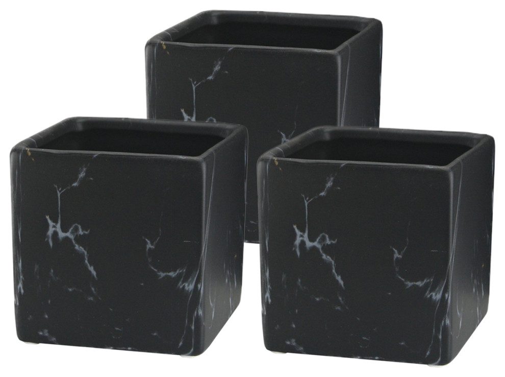 Indoor Ceramic Marble Pot, Set of 3 Transitional Indoor Pots And