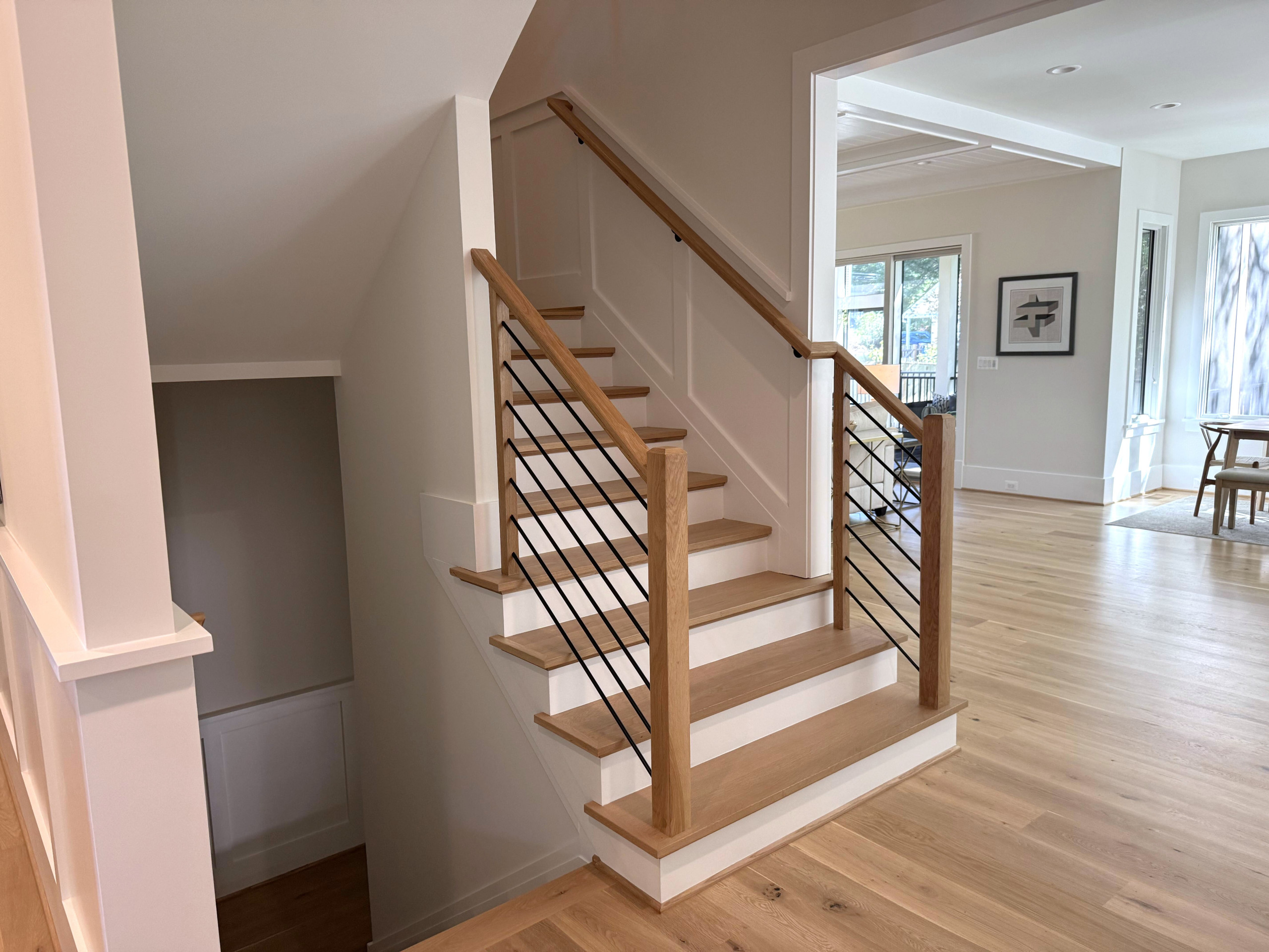 140_Modern White Oak Stair with Horizontal Bar Rail, Falls Church, VA 22043