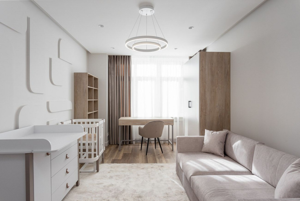 Дизайн детской в светлых тонах квартиры в квартире в Москве