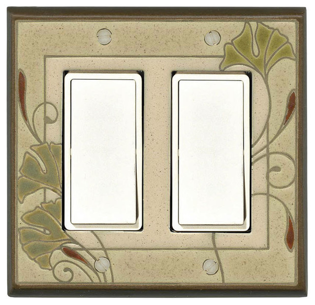 Art Nouveau Ginkgo Ceramic Tile Double Rocker Switchplate