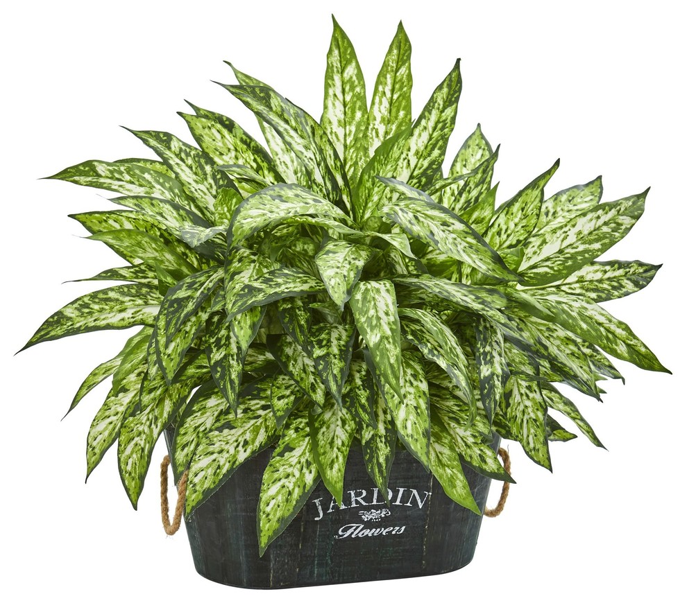 Artificial Plant Aglonema with Wood Planter Silk Plant