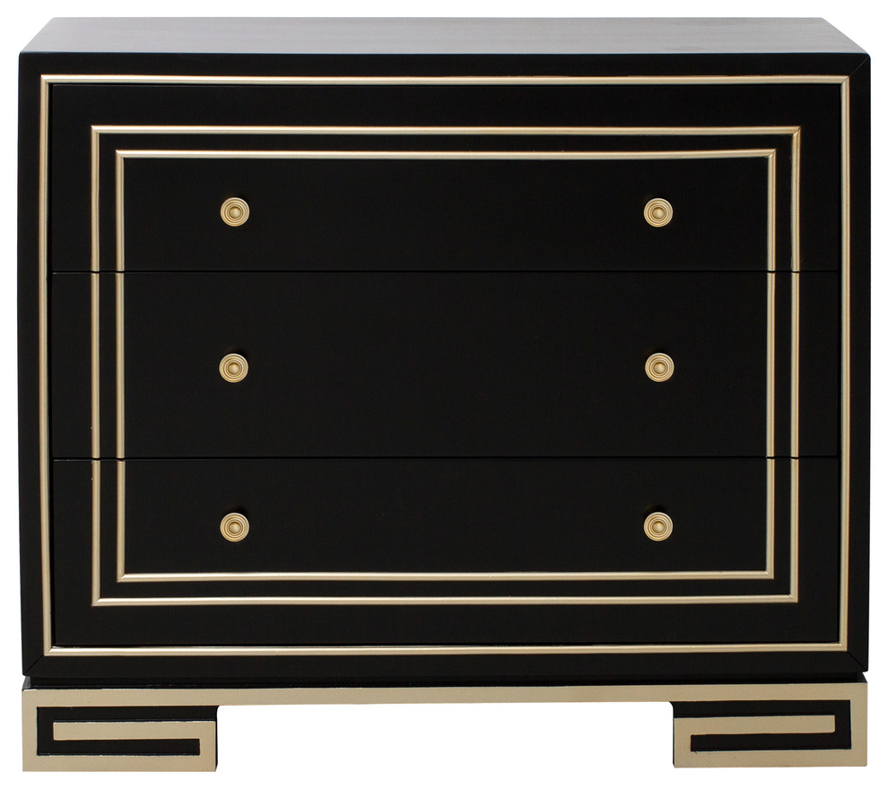 Modern Style Black With Champagne Gold Overlay Accent Drawer Chest