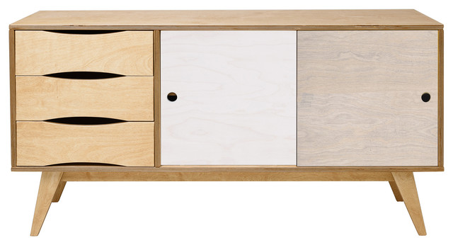 SoSixties Sideboard, Oak, White and Pebble Grey, Large