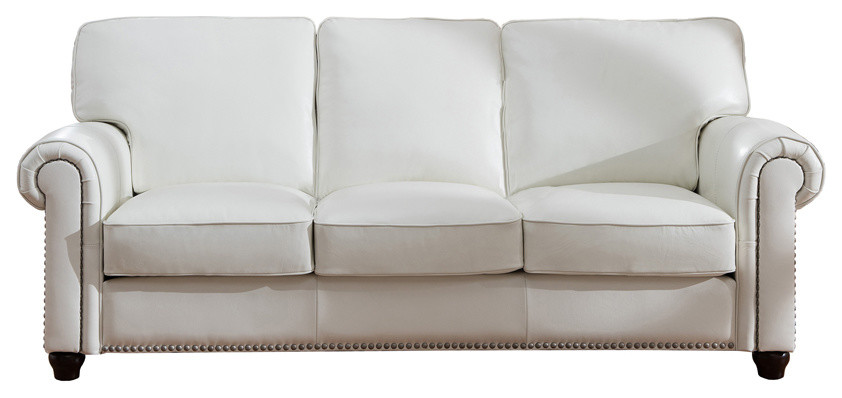 Barbara Leather Craft Sofa, Ivory White