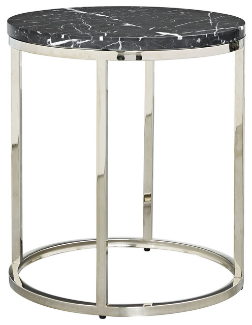 Palliser Furniture Julien Round End Table Chrome Base Black Marble Top