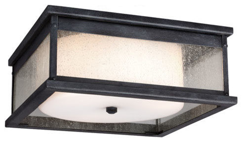 Murray Feiss 2 Light Outdoor Flush Mount Modern Pediment Dark Weathered Zinc Three Light Outdoor Flushmount Modern Flush Mount