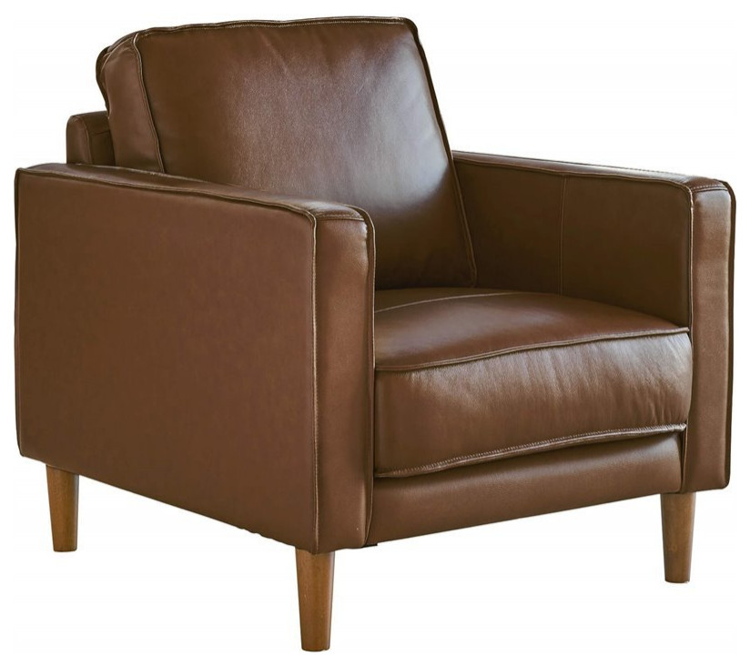 Sunset Trading Prelude 32" Contemporary Top-Grain Leather Armchair in Chestnut