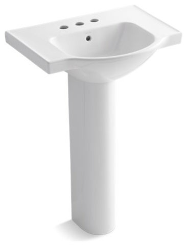 Kohler Veer 24" Pedestal Bathroom Sink with 4" Centerset Faucet Holes, White