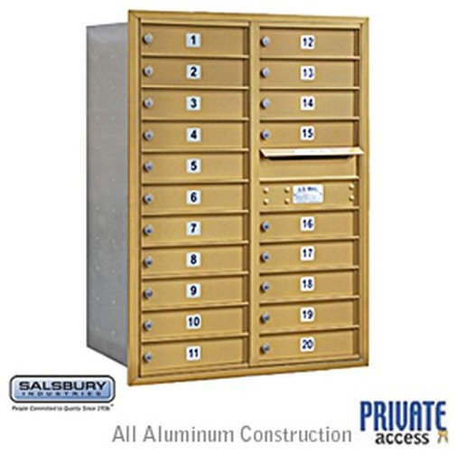 4C Horizontal Mailbox - 11 Door High Unit - Double Column - 20 MB1 Doors - Gold