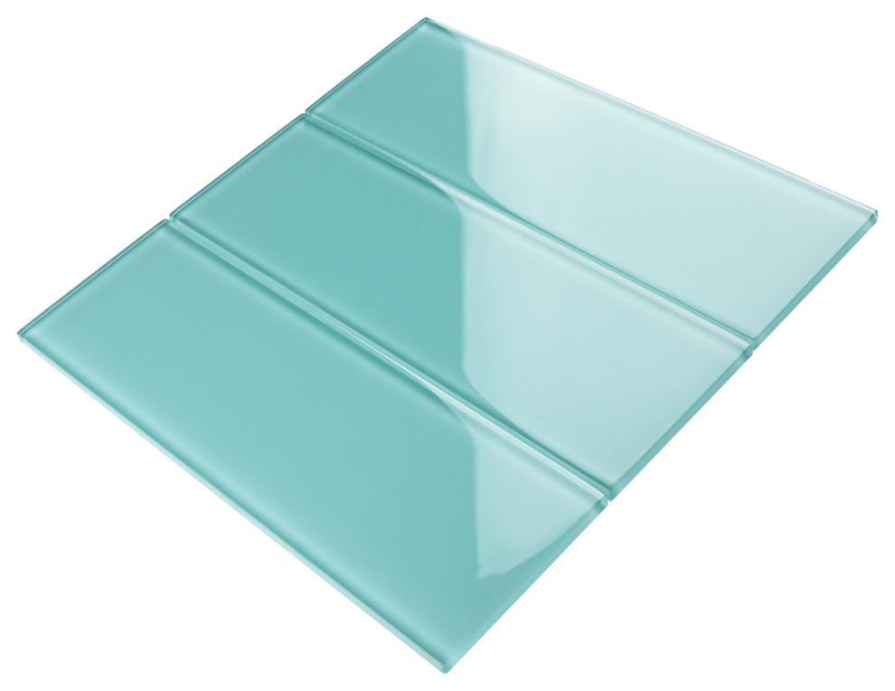 4"x12" Baker Glass Subway Tiles, Set of 3, Ocean Green
