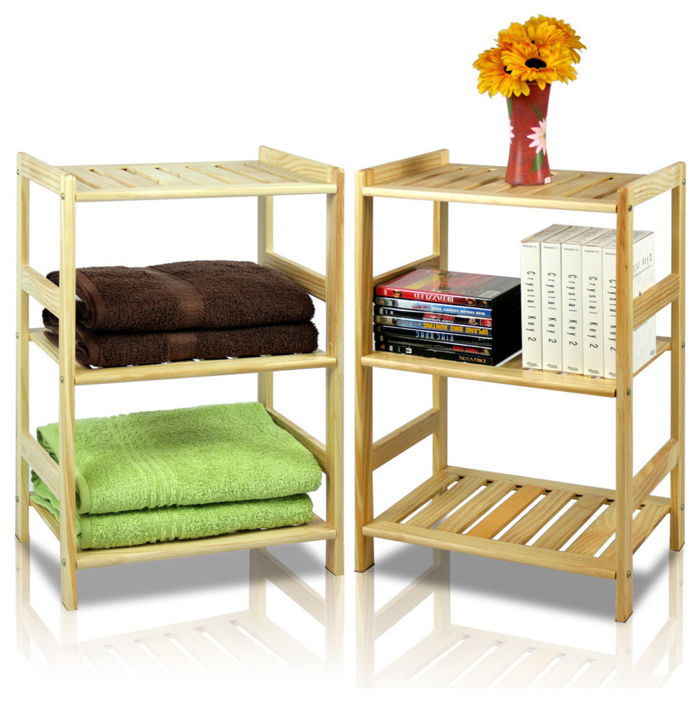Furinno Pine Wood 3Tier Storage Shelf, Natural, Set Of 2