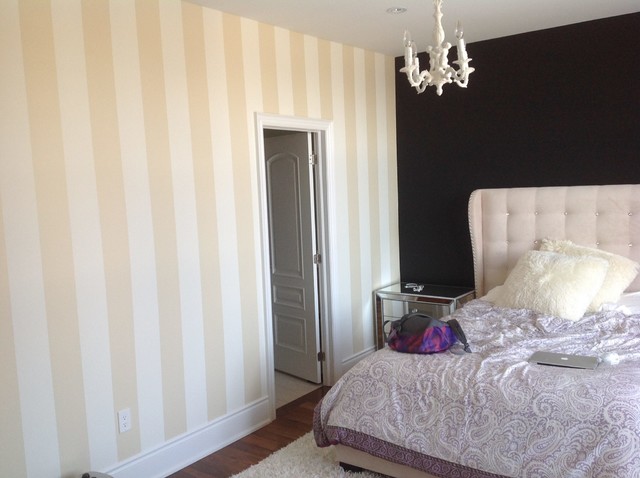 Bedroom 1 After 2 Vertical Gold Stripes And Black Accent