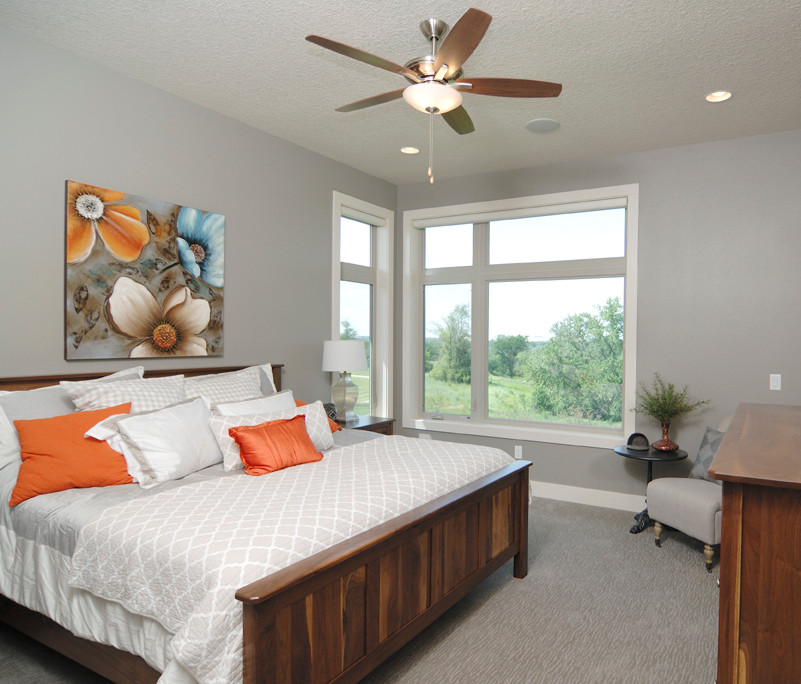 Mid-sized transitional master carpeted bedroom photo with gray walls and no fireplace
