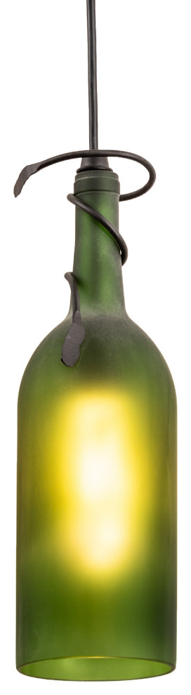 4 Wide Tuscan Vineyard Frosted Green Wine Bottle Mini Pendant