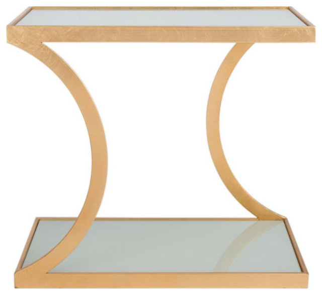 Vivian Gold Leaf Accent Table, Gold/White Contemporary Side Tables