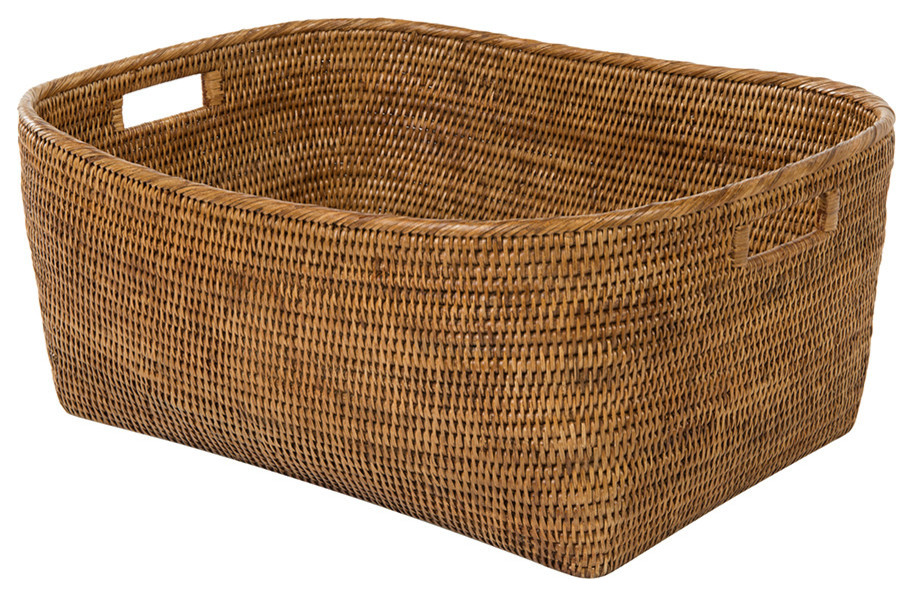 La Jolla Rattan Oblong Storage Basket, Large Tropical Baskets by