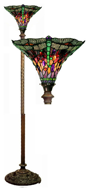 Tiffany Style Dragonfly Red And Purple Torchiere Lamp Victorian Dragonfly Red And Purple Torchiere Lamp