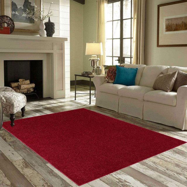 Saturn Collection Solid Color Area Rugs Burgundy - 5' Octagon