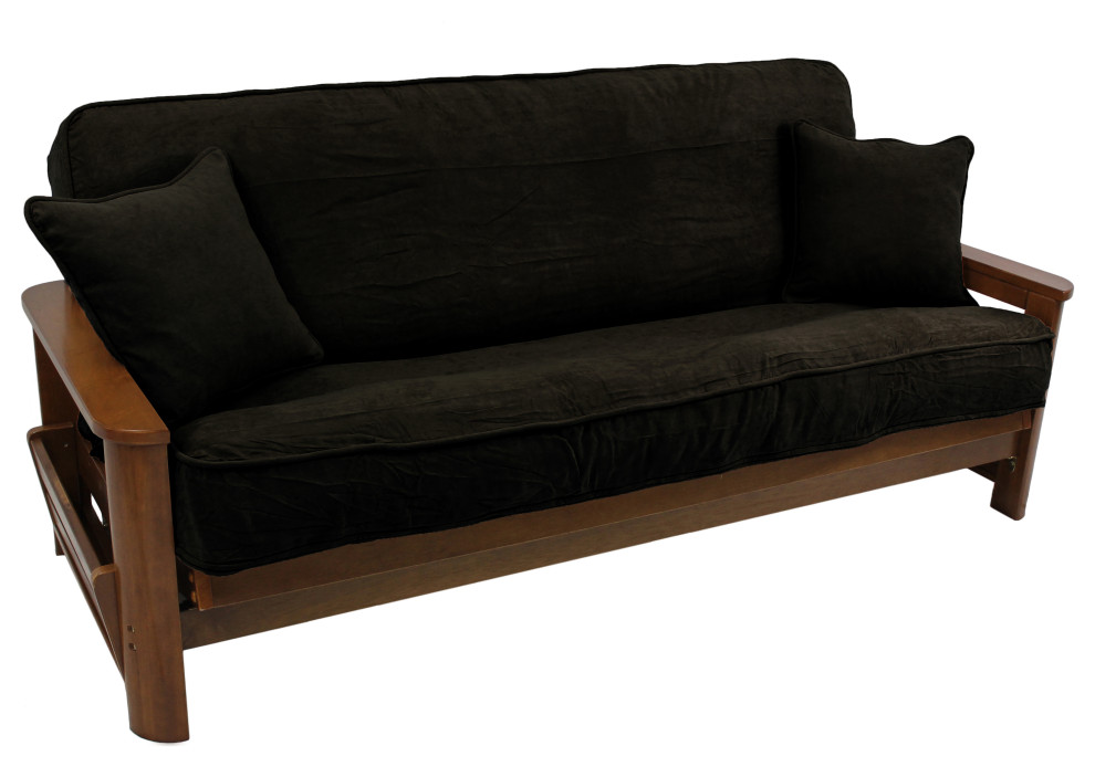 Full Futon Cover Set With Throw Pillows, 3Piece Set, Black