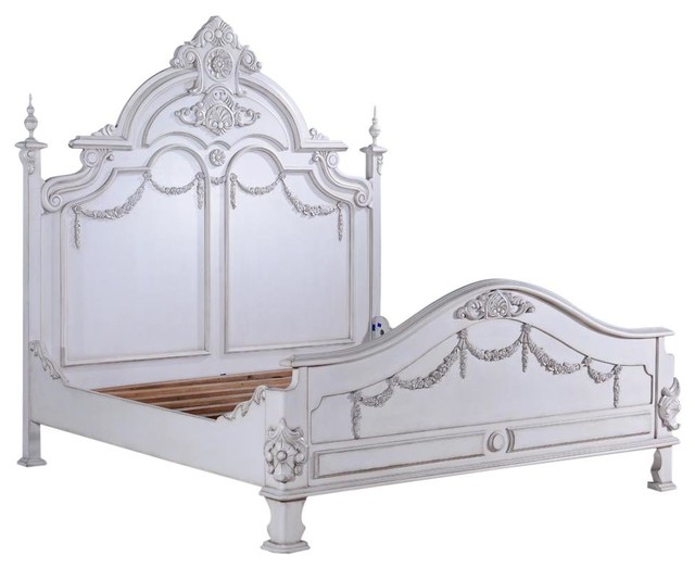 Victorian King Old Lace White Solid Wood Bed Victorian Panel Beds