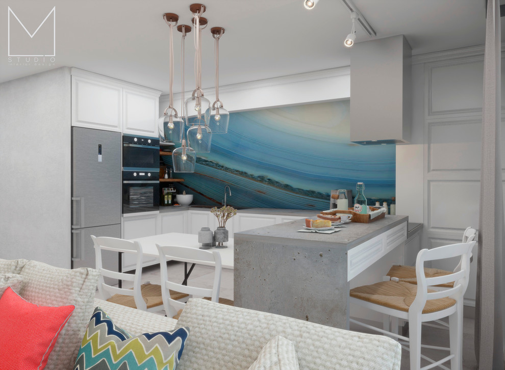 Кухня-гостиная-столовая в частном доме в Афонино