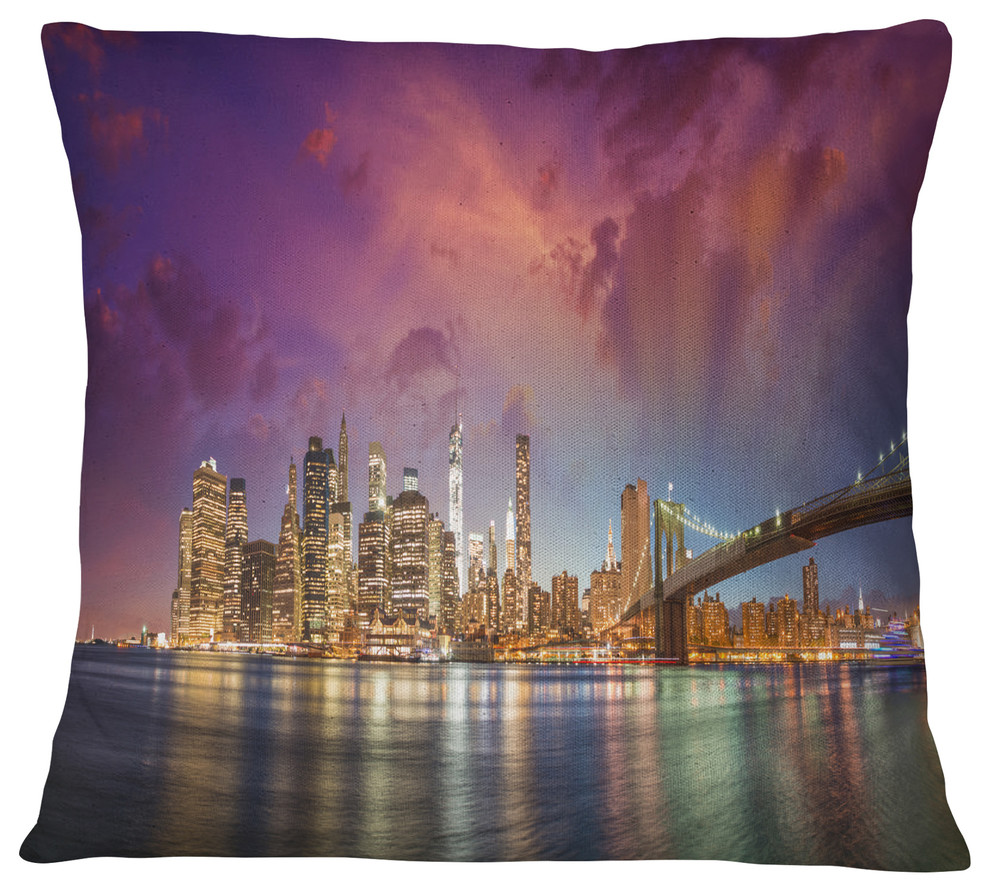 New York Manhattan Skyline with Clouds Cityscape Throw Pillow, 16"x16"