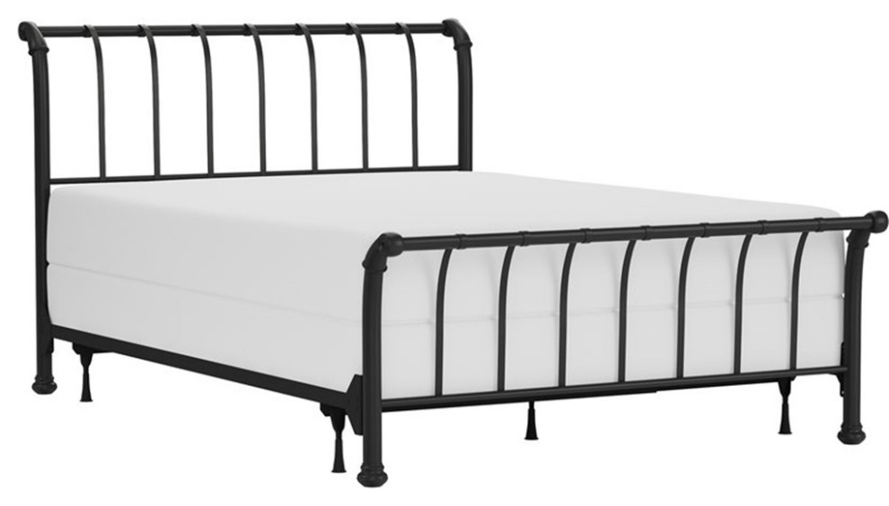 Bowery Hill Industrial Queen Metal Sleigh Spindle Bed in Textured Black