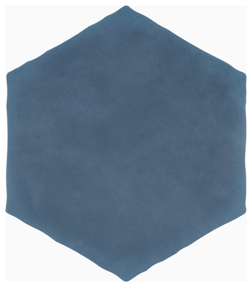 Palm Hex Porcelain Floor and Wall Tile, Blue