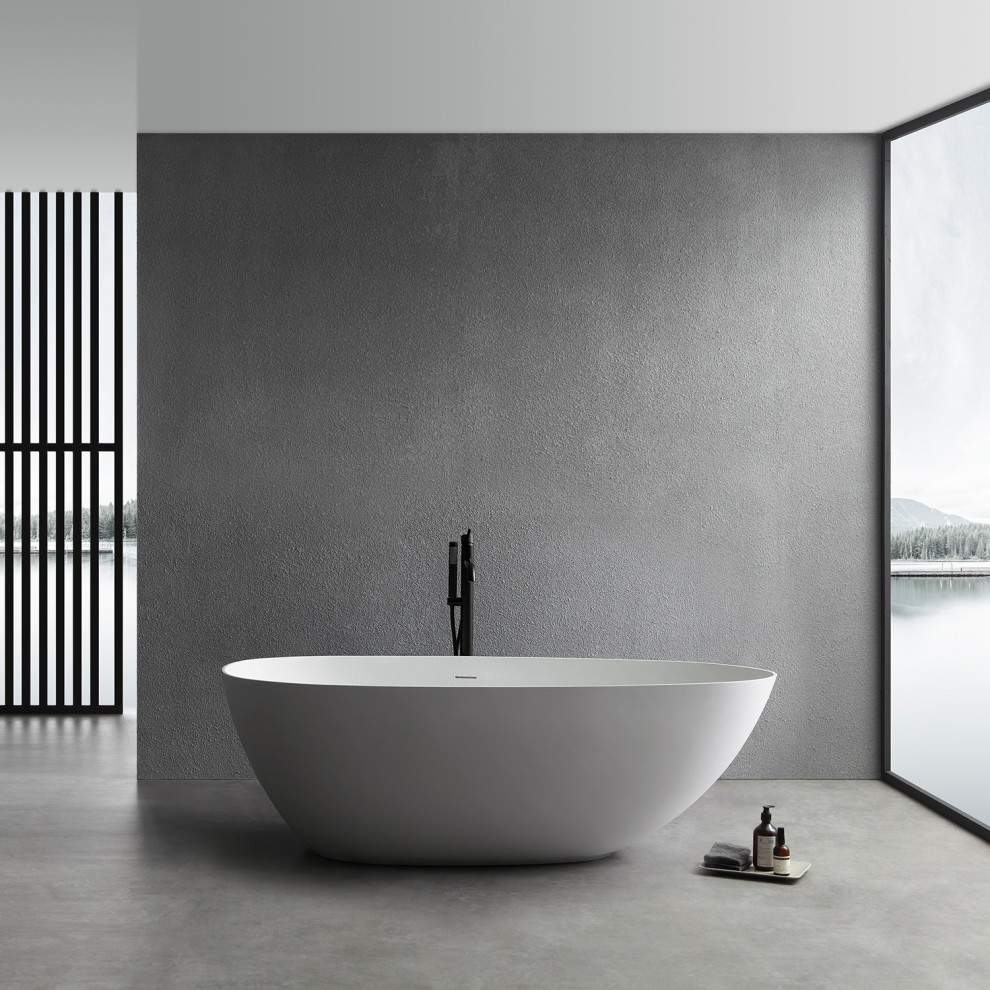 Stone Resin Solid Surface Freestanding Bathtub Soaking Tub Contemporary Bathtubs by